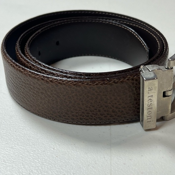 a. Testoni 32W Belt 100% Genuine Leather Pebble Brown Made in Italy Lux Designer - Picture 2 of 12